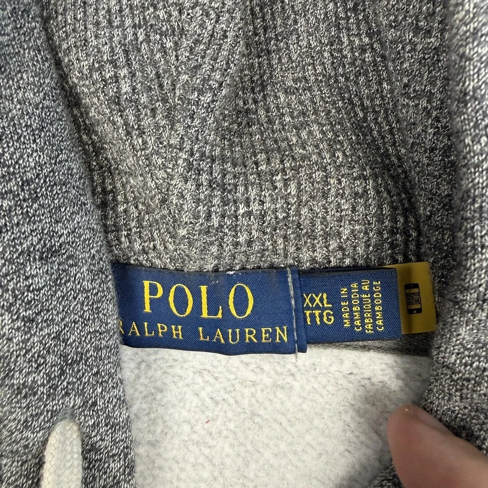 Polo Ralph Lauren Hoodie Mens 2XL Gray Full‎ Zip Fleece Logo Sweatshirt